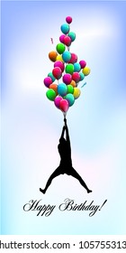 Silhouette of child with balloons. Vector