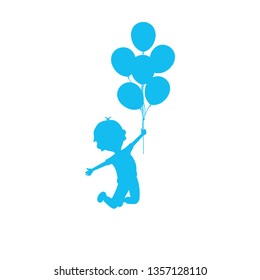 Silhouette of child boy with balloons