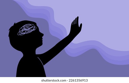 Silhouette of a child boy in mental health children awareness concept, flat vector illustration.