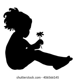 Silhouette of a child with chamomile