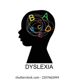 Silhouette of a child with dyslexia vector illustration concept. Learning problems related to brain dysfunction.