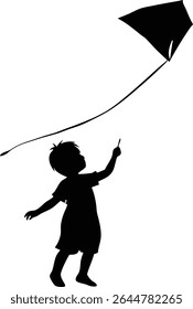 Silhouette Of A Child Flying A Kite - Premium Design Element