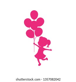 Silhouette of child girl with balloons