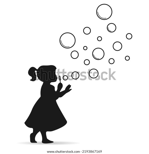 Silhouette Child Girl Soap Bubbles Stock Vector (Royalty Free ...