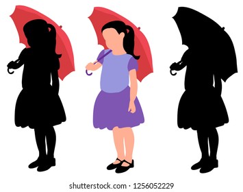 silhouette of a child, a girl with an umbrella