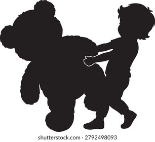 Silhouette of a child hugging a teddy bear