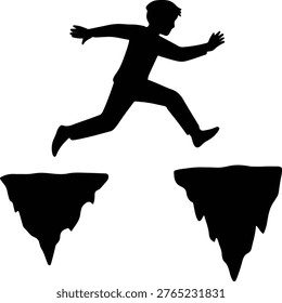 Silhouette child jumping over gap flat design vector illustration