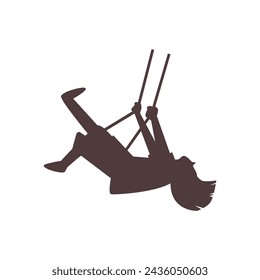 Silhouette of a child in mid-swing, vector illustration depicting the excitement and motion of playful moments in a child's day.