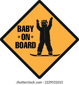 Silhouette of a child on a snowboard in the form of a road sign.