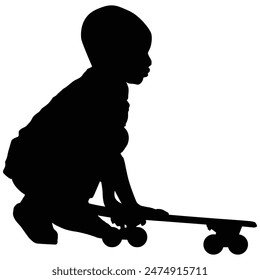 A silhouette of a child playing with a skateboard