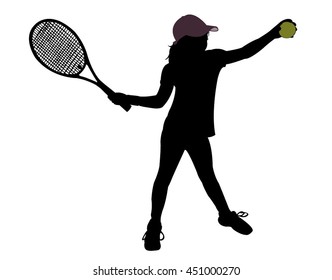 silhouette of child playing tennis