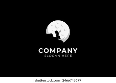 silhouette of child pointing at stars with moon background in flat template vector design style