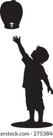 A silhouette of a child reaching for a lantern Vector