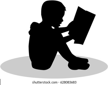 Silhouette Of A Child Reading A Book At.