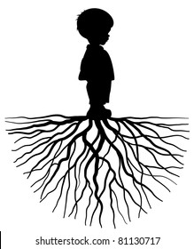 The silhouette of a child with root