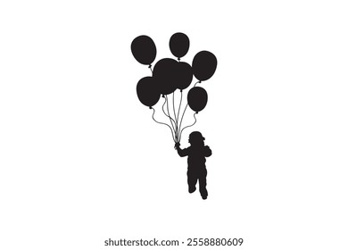 Silhouette of a child running holding a balloon