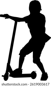 Silhouette of a child scooter on white background