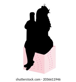 Silhouette of a child sitting on an ottoman. Photo studio and model. Isometric flat style. Isolated vector illustration.