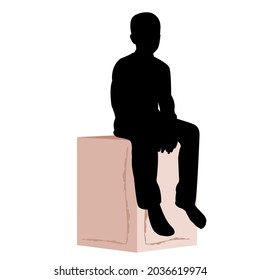 Silhouette of a child sitting on an ottoman. Photo studio and model. Isometric flat style. Isolated vector illustration.