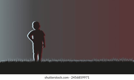 Silhouette of a child. Solitude. Gradient. Silhouette of a boy with shadows. EPS 10.