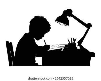 silhouette of a child studying at a desk	