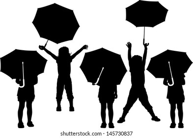 silhouette of child with umbrella