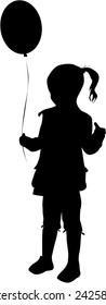 Silhouette of children with balloon. 