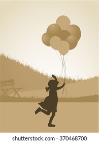 Silhouette of children with balloon.