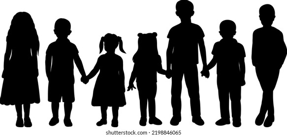 silhouette children boys and girls isolated, vector