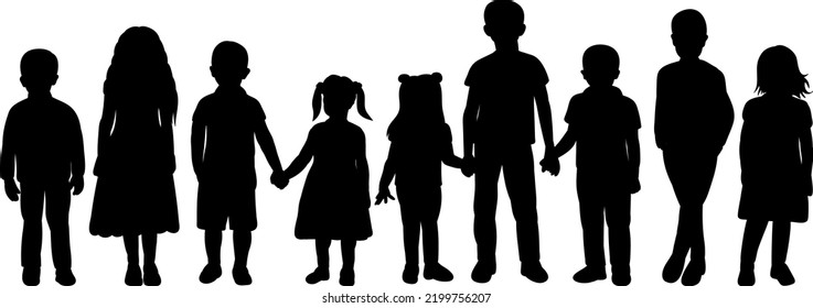 silhouette children boys and girls isolated, vector