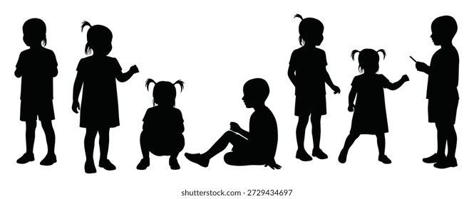 Silueta de niños en diferentes poses
