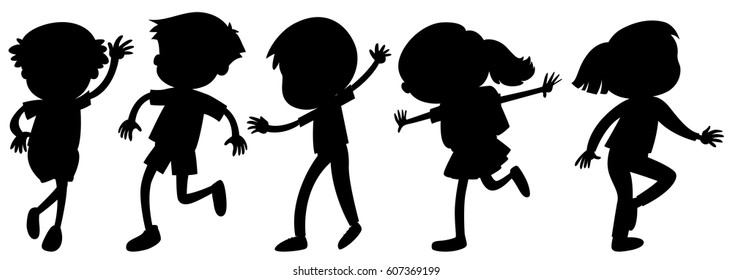 Silhouette children in different positions illustration