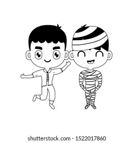 silhouette of children disguised on white background vector illustration design