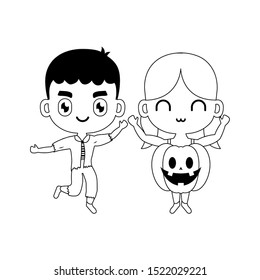 silhouette of children disguised on white background vector illustration design