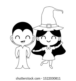silhouette of children disguised on white background vector illustration design