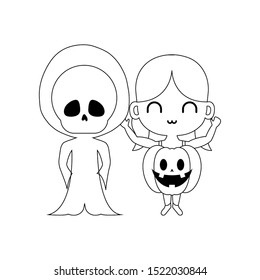 silhouette of children disguised on white background vector illustration design