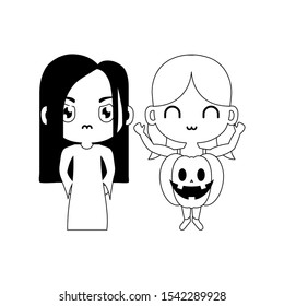 silhouette of children disguised on white background vector illustration design