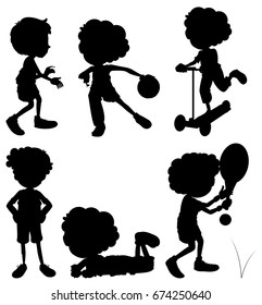 Silhouette children doing different activities illustration