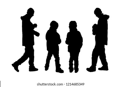 silhouette of children and fathers. children and parents. vector illustration on isolated white background