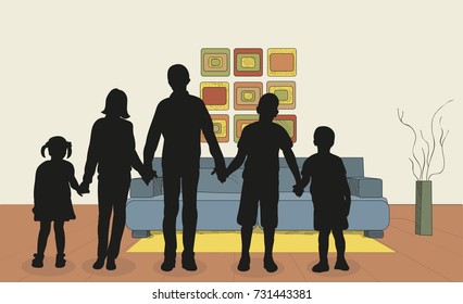 silhouette of children at home