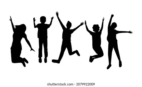 Silhouette of children jumping. Happy kids vector illustration