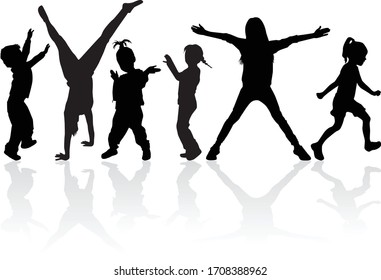 Silhouette of children on white background.