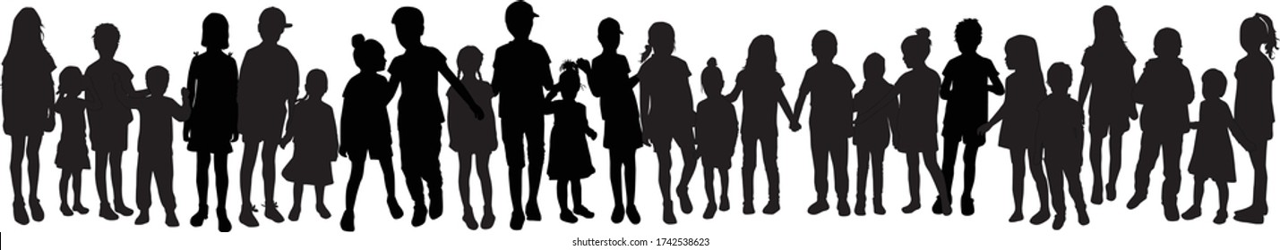  Silhouette of children on white background.