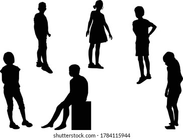 Silhouette of children on white background.