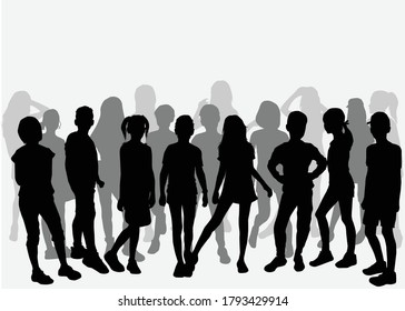  Silhouette of children on white background.