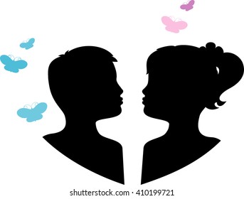 Silhouette Children Pair Kissing Children Black Stock Vector (Royalty ...