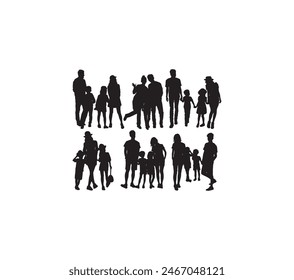 Silhouette of Children Playing and Being Happy Family, art vector design