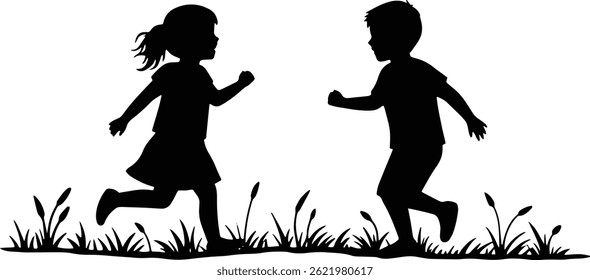 Silhueta de crianças jogando ao ar livre Vetor Ilustração