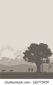 Silhouette of children playing at park, vector