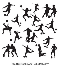 silhouette of children playing soccer football, children football player